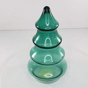 Libbey Christmas Tree Glass Green Candy Jar 7.5"